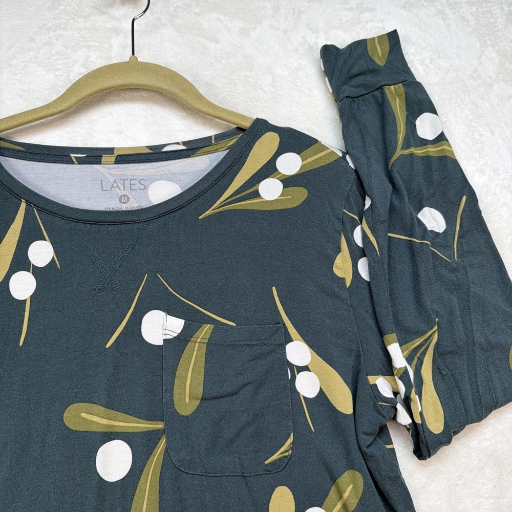 Lates By Kate Modal Pajama Set Women's Medium Olive Botanical Jogger Lounge‎ - Picture 3 of 16
